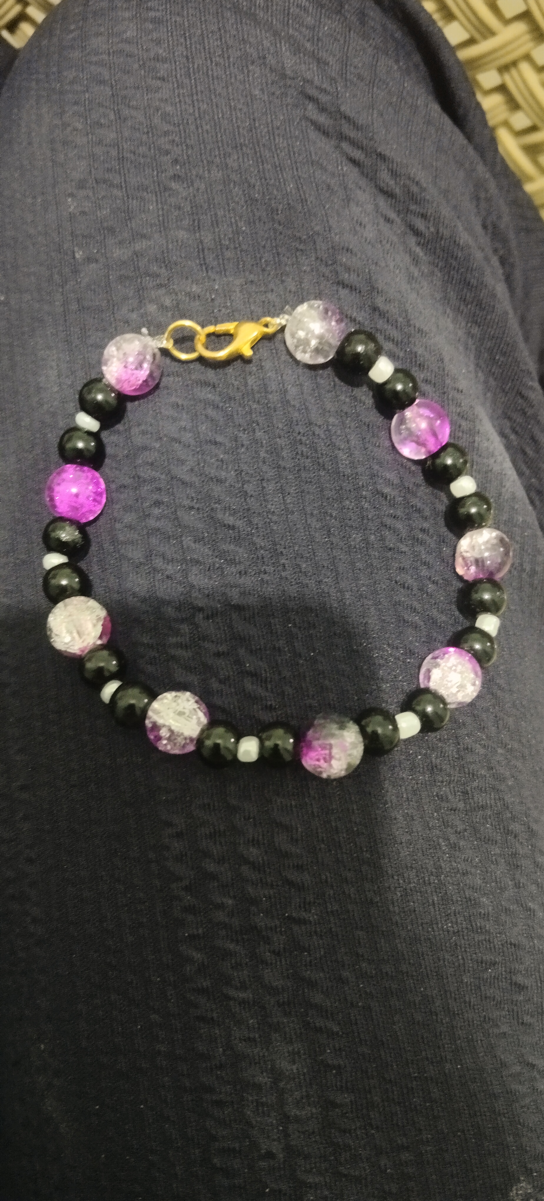 Crystal blackish purple with black beads and pearl white